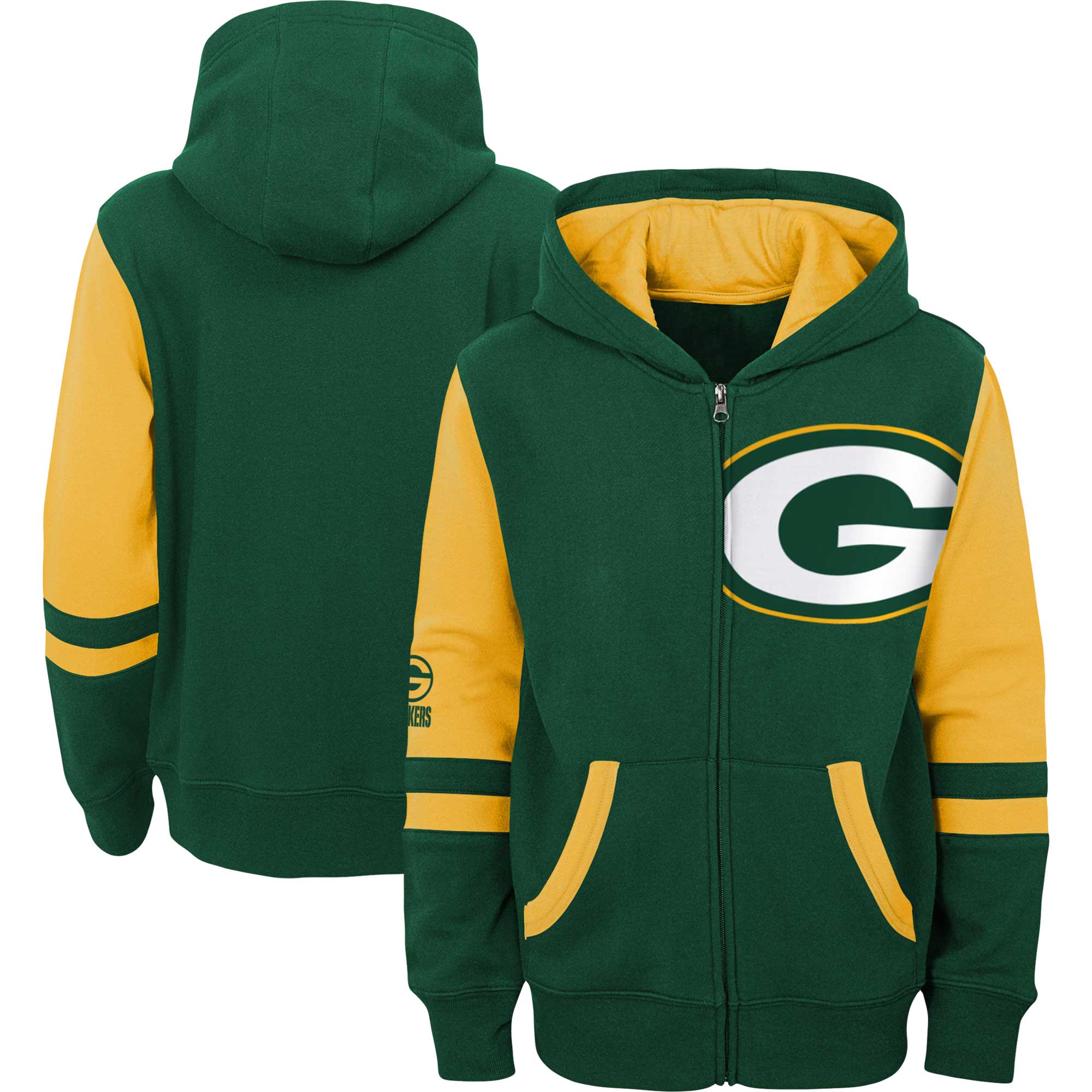 Grüner Green Bay Packers Colorblock-Hoodie mit durchgehendem Reißverschluss für Jugendliche