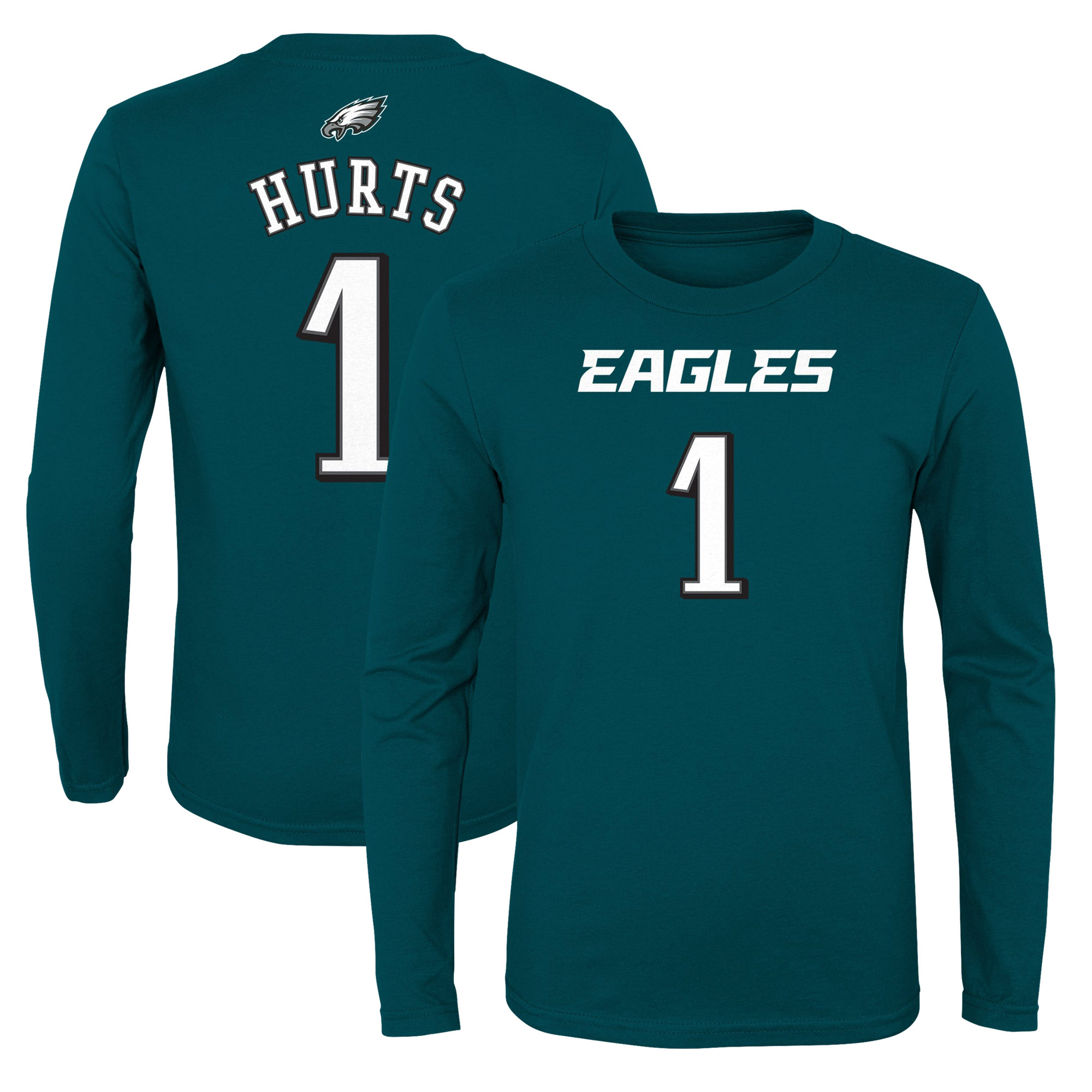 Jugend Jalen Hurts Mitternachtsgrün Philadelphia Eagles Mainliner Spielername & Nummer Langarm T-Shirt