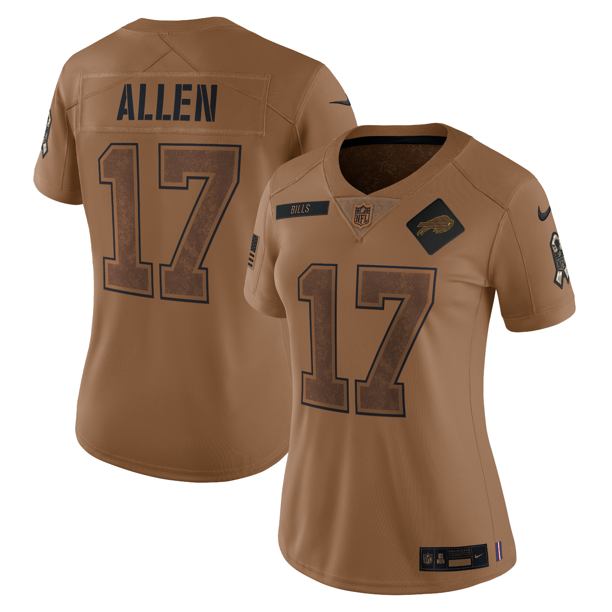 Nike Josh Allen Brown Buffalo Bills 2023 Salute To Service Limited Trikot für Damen