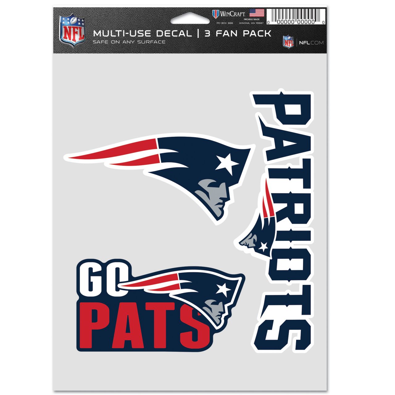 NFL Aufkleber Multi 3er Set 20x15cm – New England Patriots