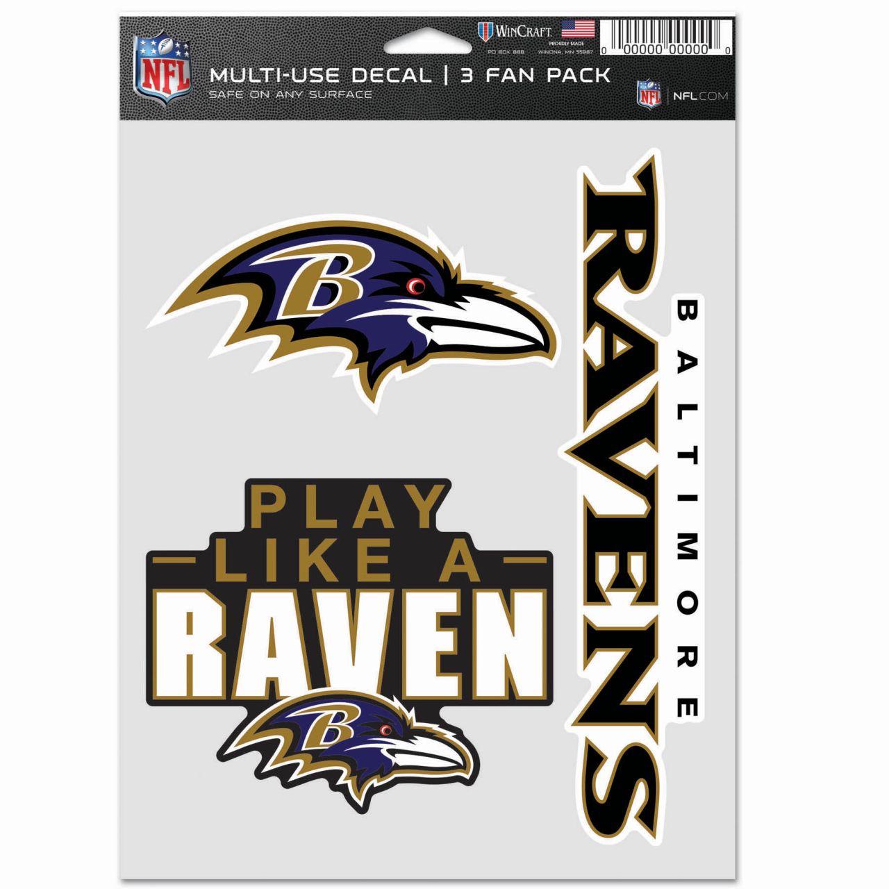 NFL Aufkleber Multi-Use 3er Set 20x15cm – Baltimore Ravens