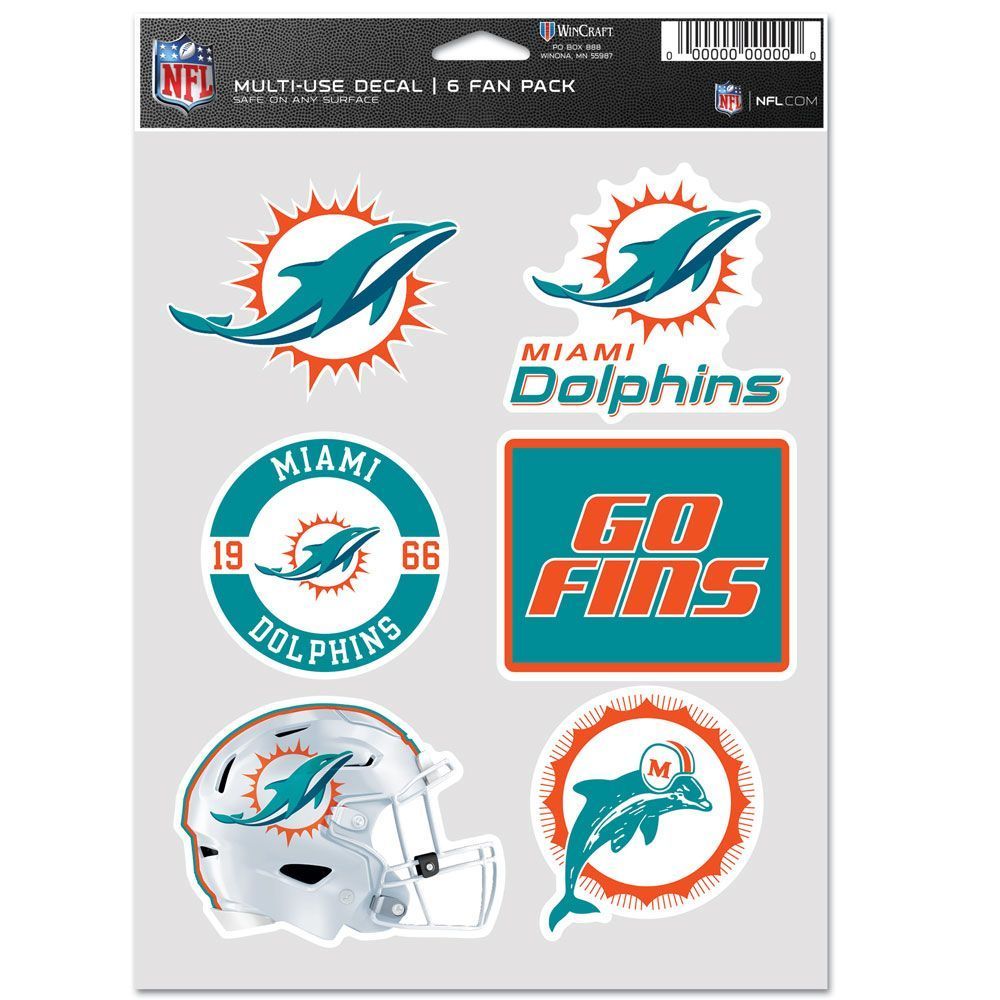 NFL Aufkleber Multi-Use 6er Set 19x14cm Miami Dolphins