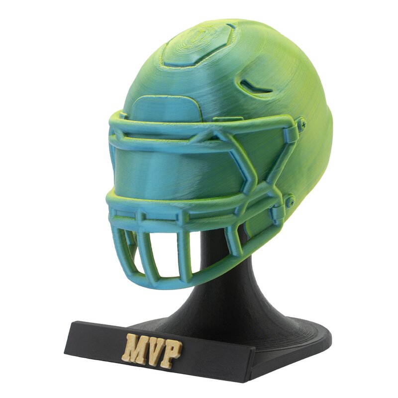 American Football MVP Helm Trophäe blau-grün Helm + Ständer MVP