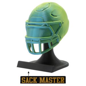 American Football MVP Helm Trophäe blau-grün Helm + Ständer Sack Master