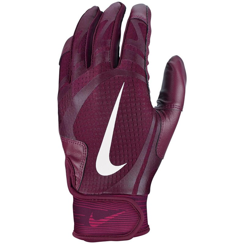 Nike Alpha Huarache Edge Kunstleder Baseball Handschuhe, Batting Gloves – maroon/weiß Gr. M